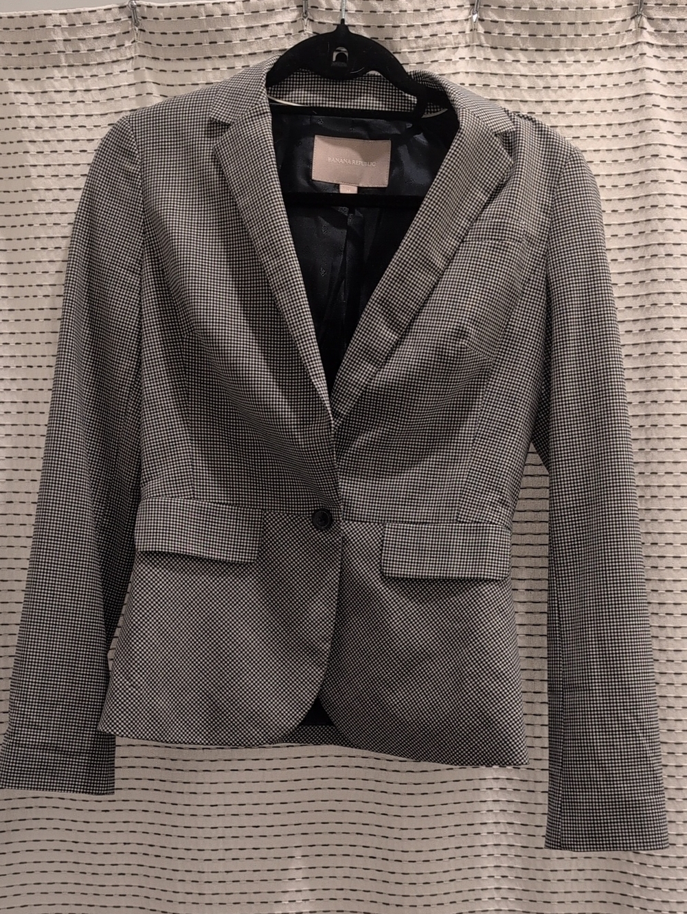 Banana Republic Black Blue & White Houndstooth Tailored Blazer